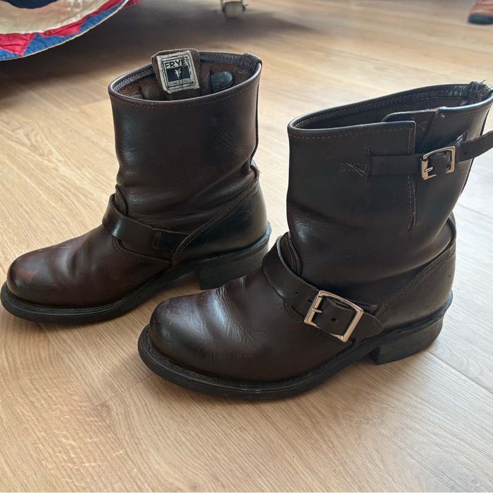 Frye Brown Leather moto Boots 7 made USA